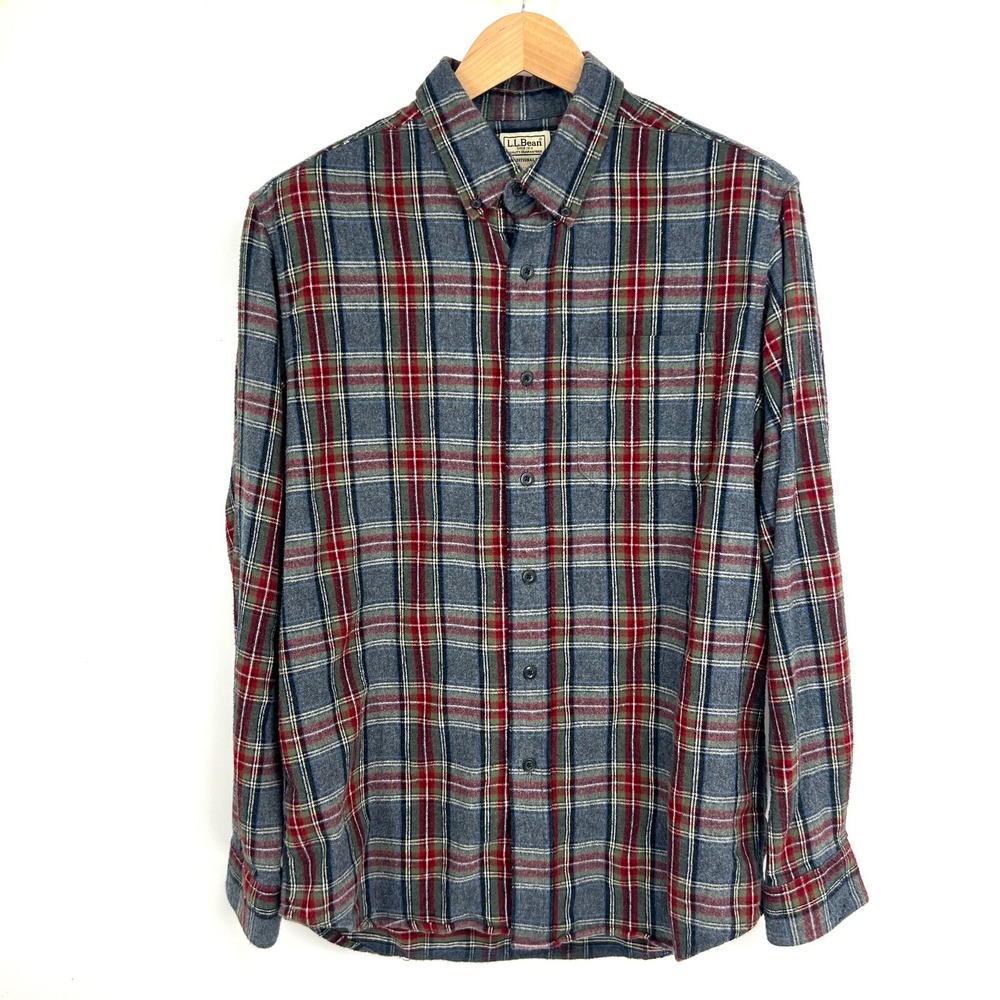 L.L.Bean Mens Traditional Fit Plaid Flannel Button Up Shirt Mens Size M Gray Red - Picture 1 of 11